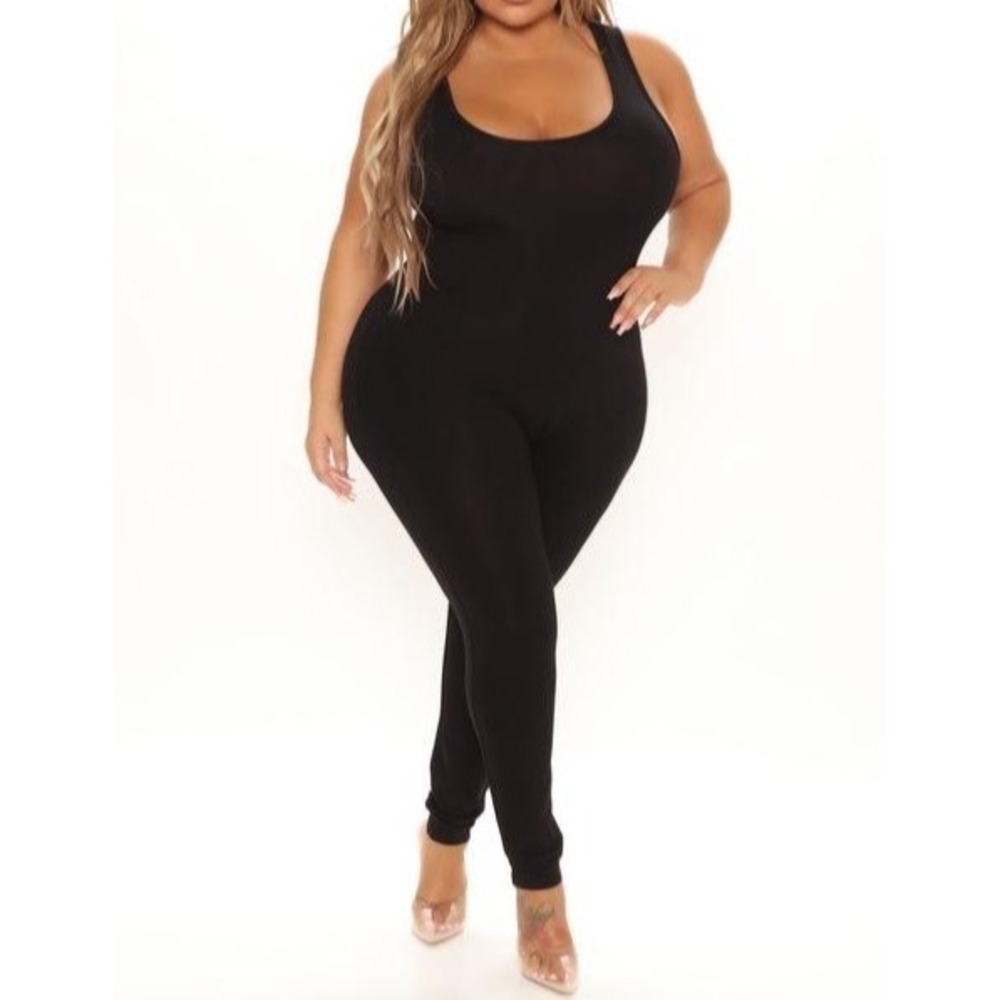 Shein Plus‎ Black Bodycon Jumpsuit 1x Capsule Wardrobe Clubwear Dark Academia